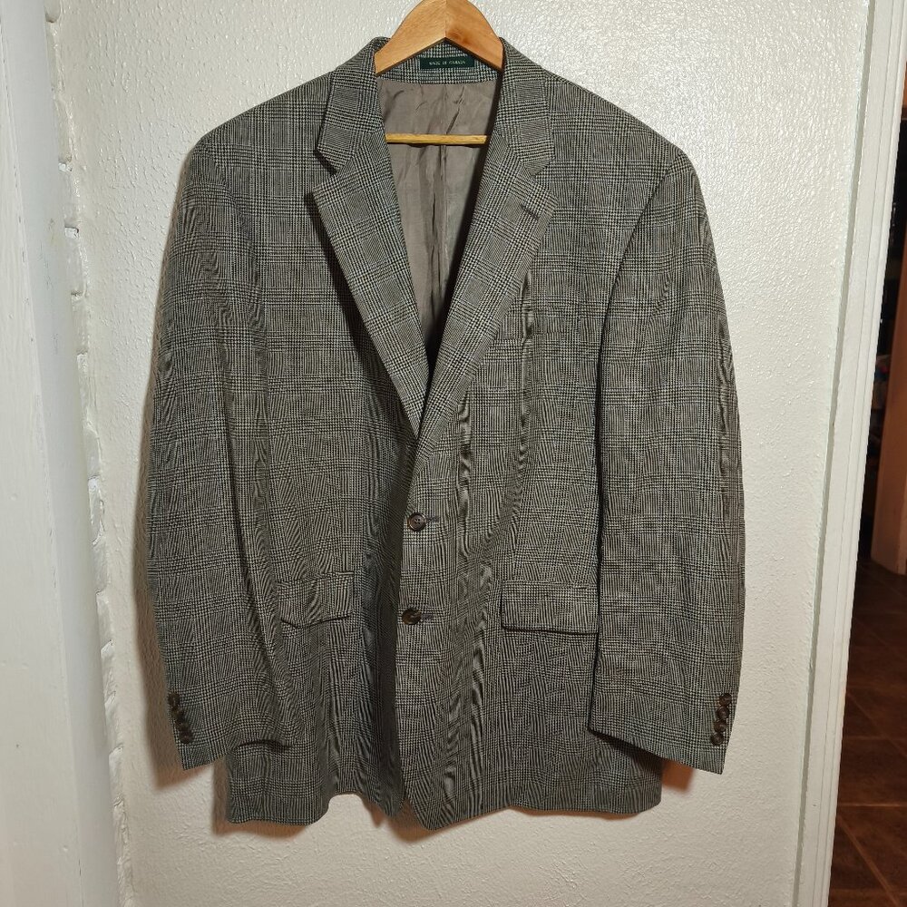 Lauren Ralph Lauren Silk Wool Linen Single Breasted Blazer sz 46L Brown Blue